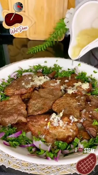 ستيك لحم بالحامض و الثوم و الليمون